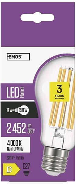 LED žiarovka EMOS LED žiarovka Filament A67 A++ 17 W E27 neutrálna biela Vlastnosti/technológia