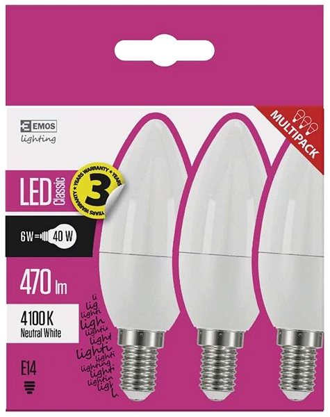 LED žiarovka EMOS LED žiarovka Classic Candle 6 W E14 neutrálna biela Vlastnosti/technológia