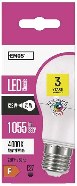 LED žiarovka EMOS LED žiarovka Classic A60 12,5 W E27 neutrálna biela Ra96 Vlastnosti/technológia