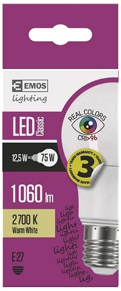 LED žiarovka EMOS LED žiarovka Classic A60 12,5 W E27 teplá biela Ra96 Vlastnosti/technológia