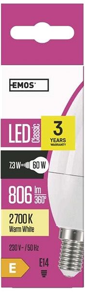LED izzó EMOS LED izzó Klasszikus gyertya 8W E14 melegfehér Jellemzők/technológia
