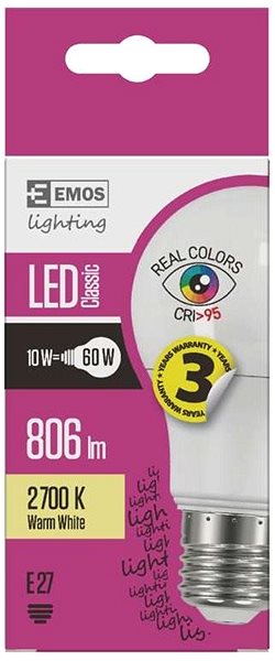 LED izzó EMOS LED izzó Classic A60 10W E27 melegfehér Ra95 Jellemzők/technológia