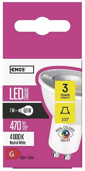 LED žiarovka EMOS LED žiarovka Classic MR16 7 W GU10 neutrálna biela Ra96 Vlastnosti/technológia