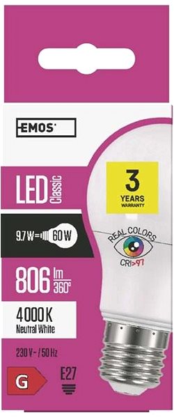 LED žiarovka EMOS LED žiarovka Classic A60 10 W E27 neutrálna biela Ra95 Vlastnosti/technológia