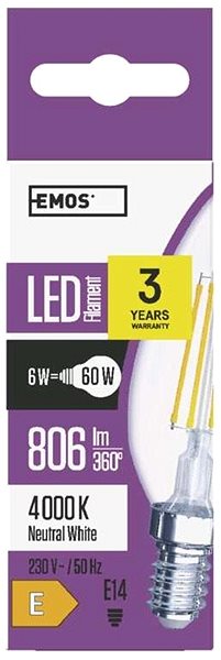 LED Bulb EMOS LED Bulb Filament Candle 6W E14 Neutral White Features/technology