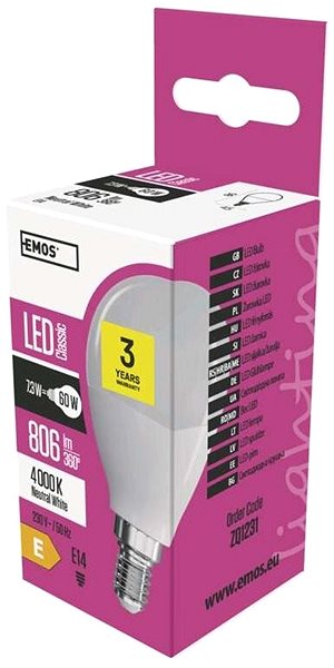 LED Bulb EMOS LED Bulb Classic Globe 8W E14 Warm White Packaging/box