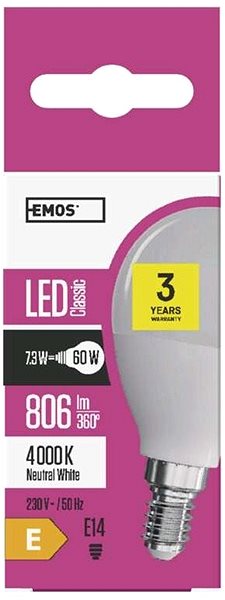 LED izzó EMOS LED izzó Classic Mini Globe 8W E14 semleges fehér Jellemzők/technológia