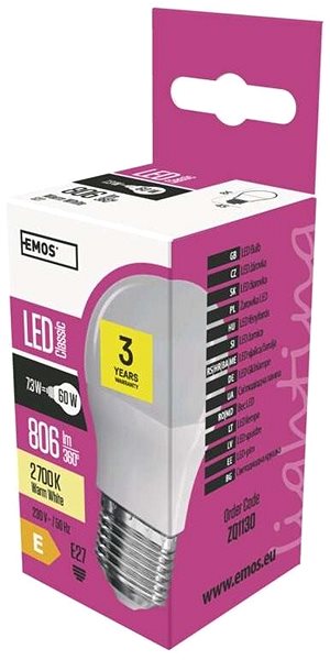 LED-Birne EMOS LED-Lampe Classic Mini Globe 8W E27 warmweiß Verpackung/Box