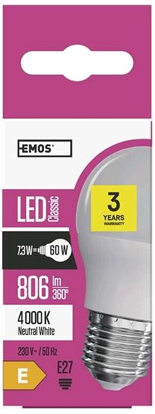 LED izzó EMOS LED izzó Classic Mini Globe 8W E27 semleges fehér Jellemzők/technológia