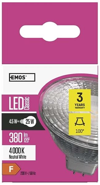 LED Bulb EMOS LED Bulb Classic MR16 4.5W GU5.3 Neutral White Features/technology