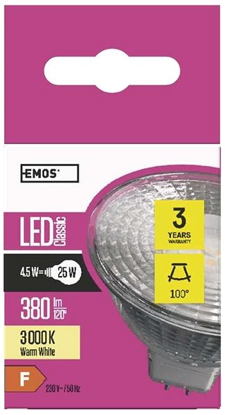 LED izzó EMOS LED izzó Classic MR16 4.5W GU5.3 melegfehér Jellemzők/technológia