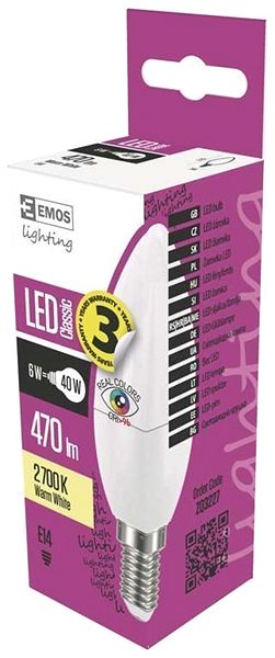 LED izzó EMOS LED izzó Klasszikus gyertya 6W E14 melegfehér Ra96 Csomagolás/doboz