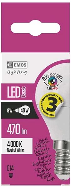 LED Bulb EMOS LED Bulb Classic Mini Globe 6W E14 Neutral White Ra96 Features/technology