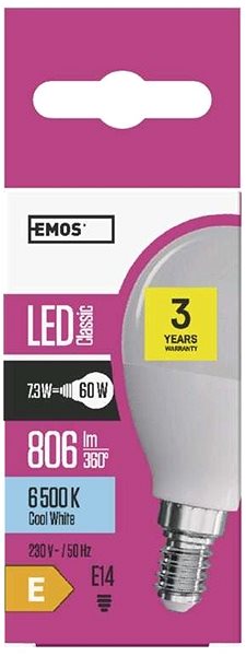LED žárovka EMOS LED žárovka Classic Mini Globe 7,3W E14 studená bílá Vlastnosti/technologie