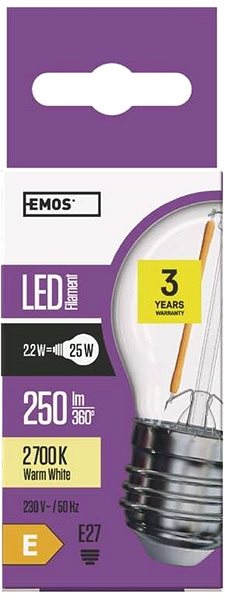 LED izzó EMOS LED izzó Filament Mini Globe 2W E27 meleg fehér Jellemzők/technológia