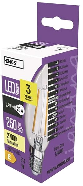 LED Bulb EMOS LED Bulb Filament Candle 2W E14 Warm White Packaging/box