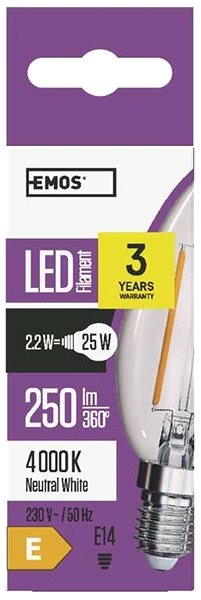 LED žiarovka EMOS LED žiarovka Filament Candle 2 W E14 neutrálna biela Vlastnosti/technológia