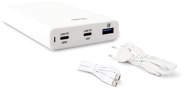 Töltő adapter Epico 60W + 18W töltőfej - fehér Csomag tartalma