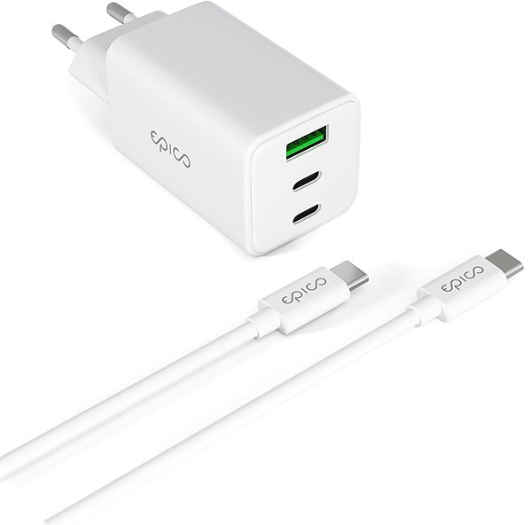 Wall Charger Epico UltraBoost EA40 65W GaN Power Adapter with 1.2m USB-C to USB-C Cable - White ...