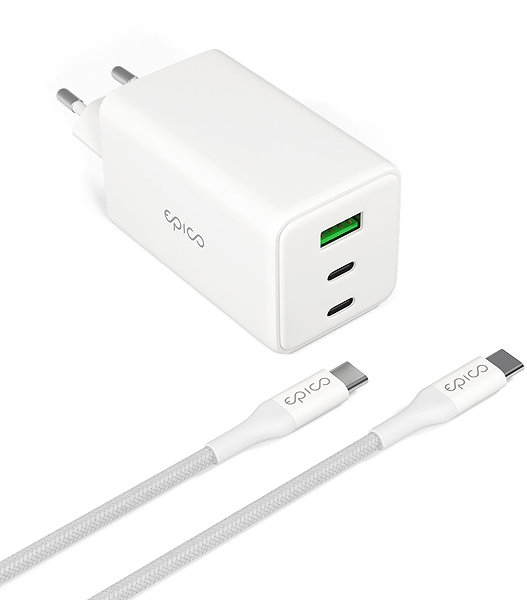Wall Charger Epico UltraBoost GaN 100W Power Adapter EA100 with 1.2m USB-C to USB-C Cable - White ...