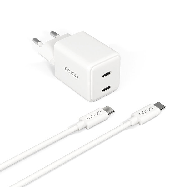 Wall Charger Epico UltraBoost GaN 35W Power Adapter EA35 with 1.2m USB-C to USB-C Cable - White ...