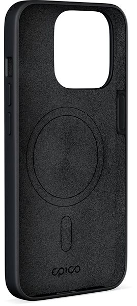 Telefon tok Epico iPhone 14 MagSafe rögzítésű fekete szilikon tok Oldalnézet