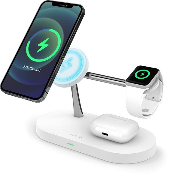 MagSafe Wireless Charger Epico 3in1 Wireless Charger for iPhone, AirPods and Apple Watch (MagSafe compatible, adapter included in the package) - White Lateral view