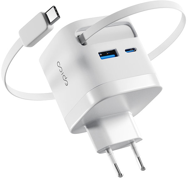 Wall Charger Epico UltraBoost GaN Charger EA65c 65 W with retractable cable - white ...