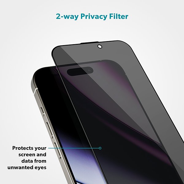 Glass Screen Protector Epico Privacy 3D protective glass for iPhone 15/ 16 with installation frame ...