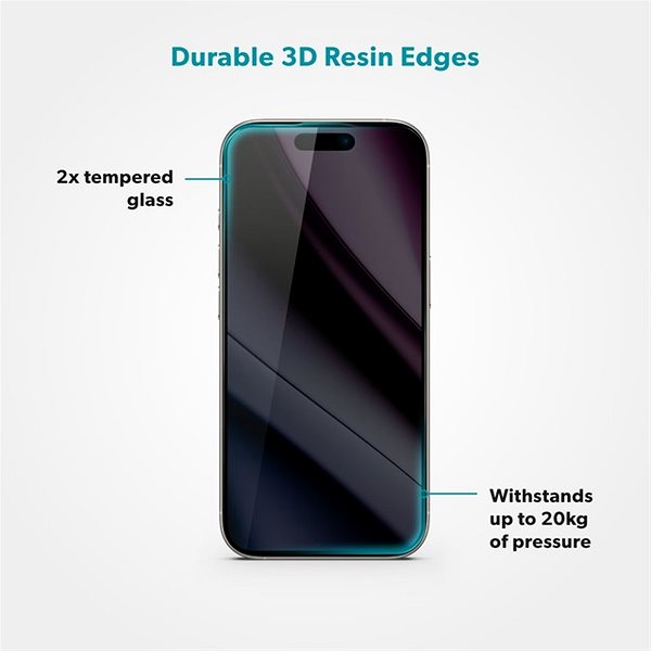 Glass Screen Protector Epico Privacy 3D protective glass for iPhone 15 Plus/16 Plus with installation frame ...