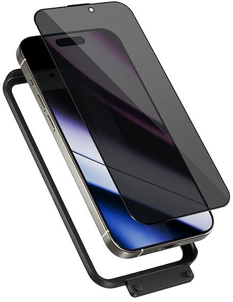 Glass Screen Protector Epico Privacy 3D protective glass with installation frame for iPhone 16 Pro ...