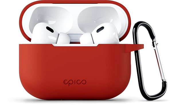 Fülhallgató tok Epico Airpods Pro 2 piros szilikon tok karabinerrel ...