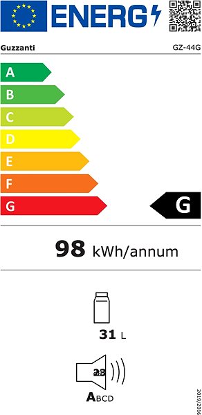 Small Fridge GUZZANTI GZ 44G Energy label