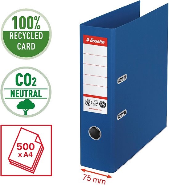Ring Binder Esselte No. 1 Co2 Neutral A4 75mm Blue Features/technology