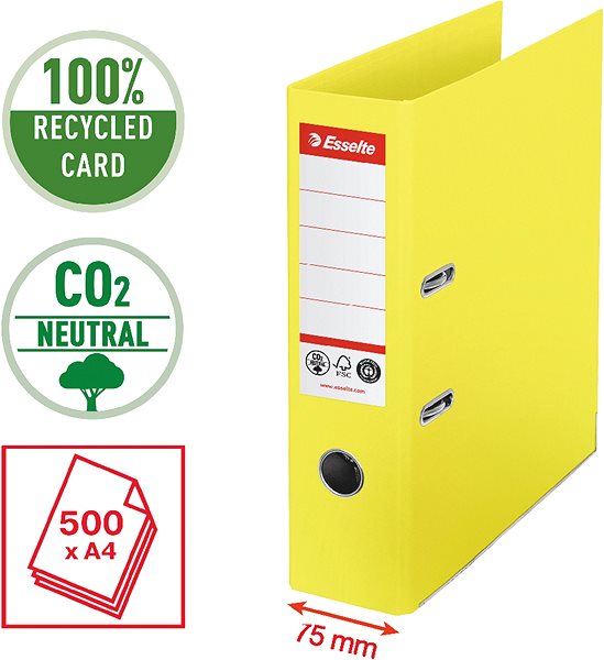 Dosszié Esselte No. 1 CO2 semleges A4 75 mm sárga Jellemzők/technológia