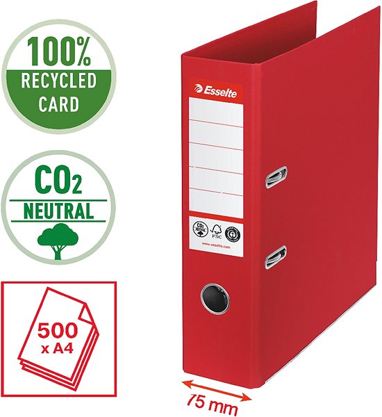 Ring Binder Esselte No. 1 Co2 Neutral A4 75mm Red Features/technology