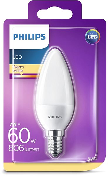 LED Bulb Philips LED candle 7-60W, E14, Matte, 2700K Packaging/box