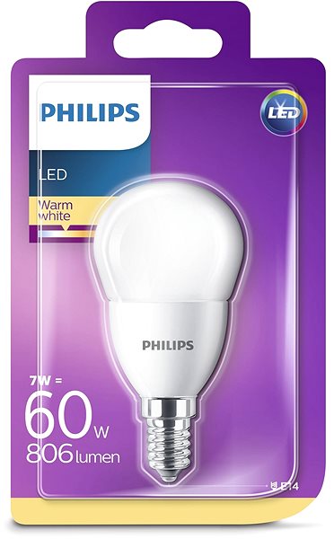 LED izzó Philips csepp alakú 7-60W, E14, Matt, 2700K Csomagolás/doboz