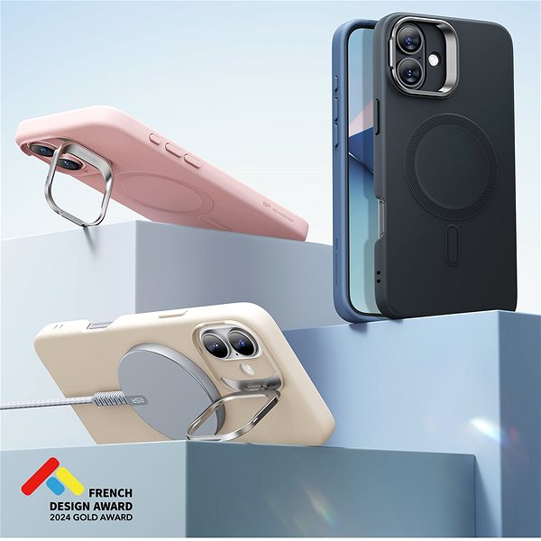 Handyhülle ESR Cloud Soft Case with Stash Stand (HaloLock), Compatible with iPhone 16, Black ...