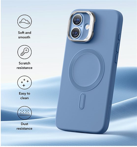 Kryt na mobil ESR Cloud Soft Case with Stash Stand (HaloLock), Compatible with iPhone 16, Light Blue ...