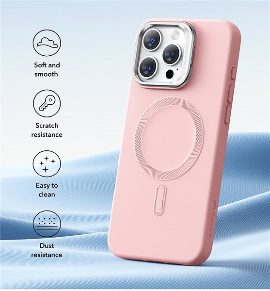 Handyhülle ESR Cloud Soft Case with Stash Stand (HaloLock), Compatible with iPhone 16 Pro, Pink ...