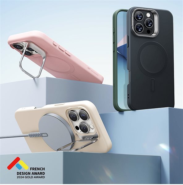 Handyhülle ESR Cloud Soft Case with Stash Stand (HaloLock), Compatible with iPhone 16 Pro, Pink ...