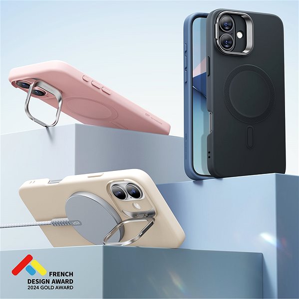 Handyhülle ESR Cloud Soft Case with Stash Stand (HaloLock), Compatible with iPhone 16 Plus, Light Tan ...