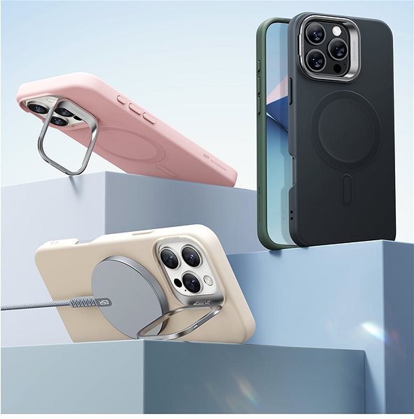 Telefon tok ESR Cloud Soft Case with Stash Stand (HaloLock), Compatible with iPhone 16 Pro Max, Light Tan tok ...