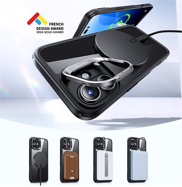 Handyhülle ESR Classic Hybrid Case with Stash Stand (HaloLock), Compatible with iPhone 16, Clear Black ...