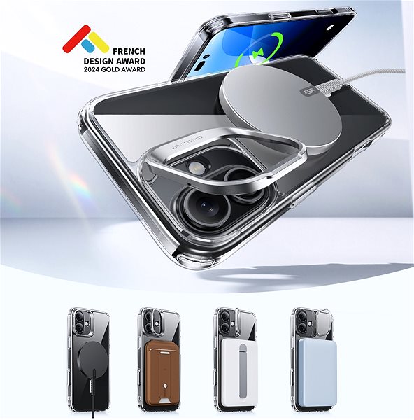 Handyhülle ESR Classic Hybrid Case with Stash Stand (HaloLock), Compatible with iPhone 16 Plus, Clear ...