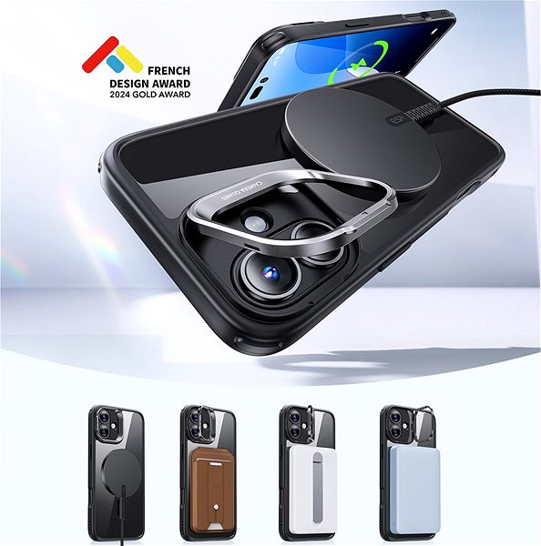 Handyhülle ESR Classic Hybrid Case with Stash Stand (HaloLock), Compatible with iPhone 16 Plus, Clear Black ...