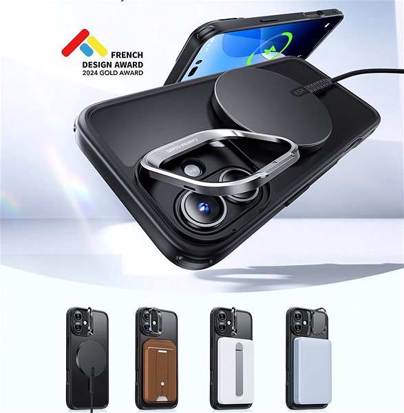 Telefon tok ESR Classic Hybrid Case with Stash Stand (HaloLock), Compatible with iPhone 16 Plus, Frosted Black tok ...