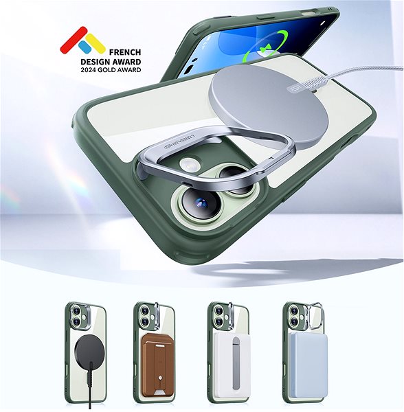 Handyhülle ESR Classic Hybrid Case with Stash Stand (HaloLock), Compatible with iPhone 16 Plus, Clear Green ...