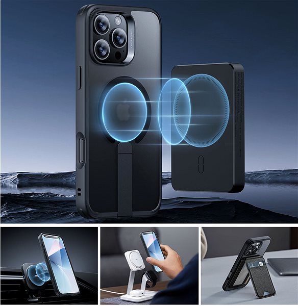 Handyhülle ESR Boost Flickstand Case (HaloLock), Compatible with iPhone 16 Pro, Frosted Black ...